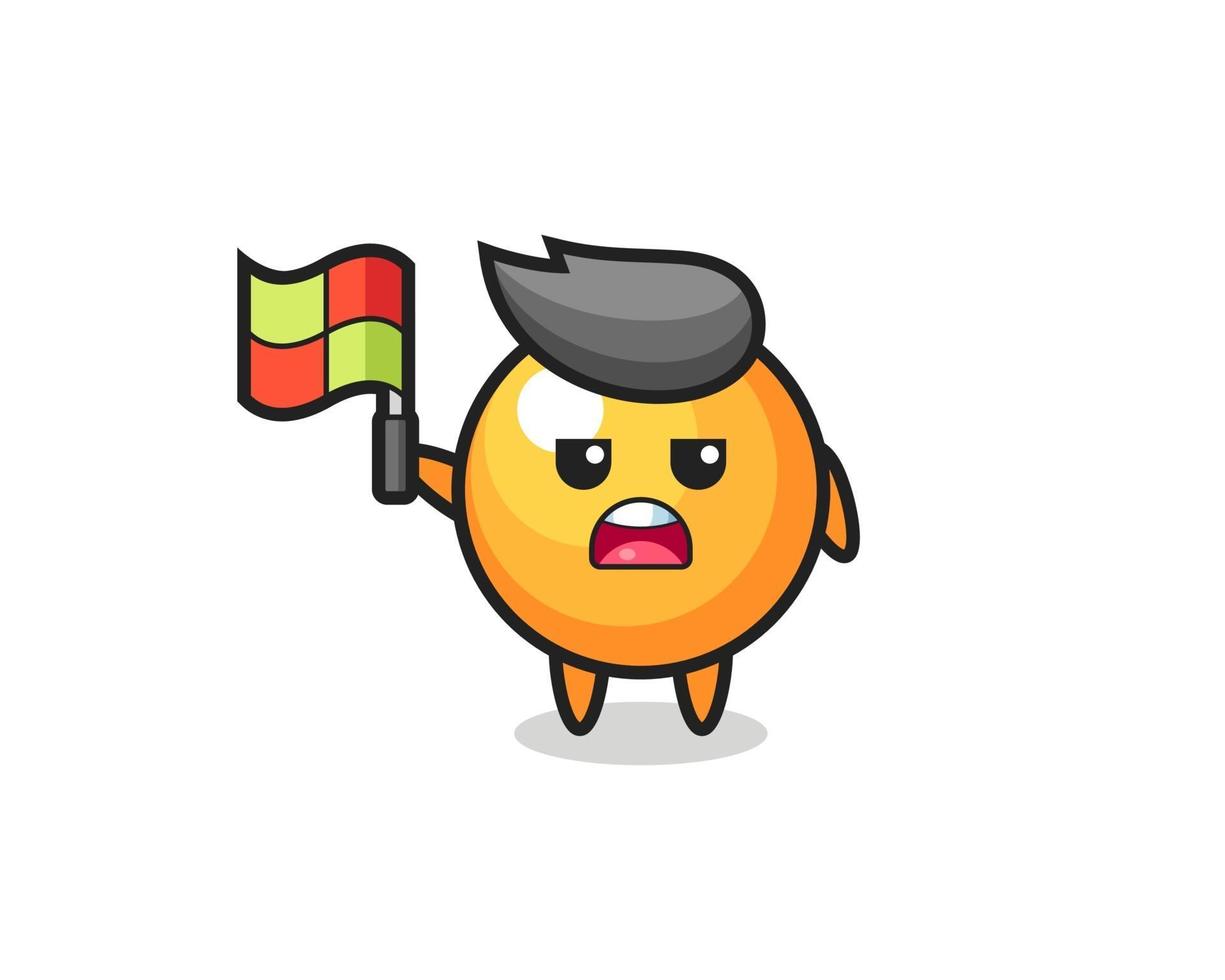 Personaje de pelota de ping pong como juez de línea levantando la bandera vector