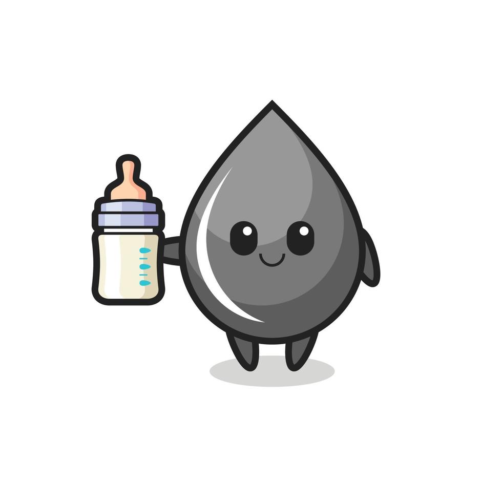 personaje de dibujos animados de gota de aceite de bebé con botella de leche vector