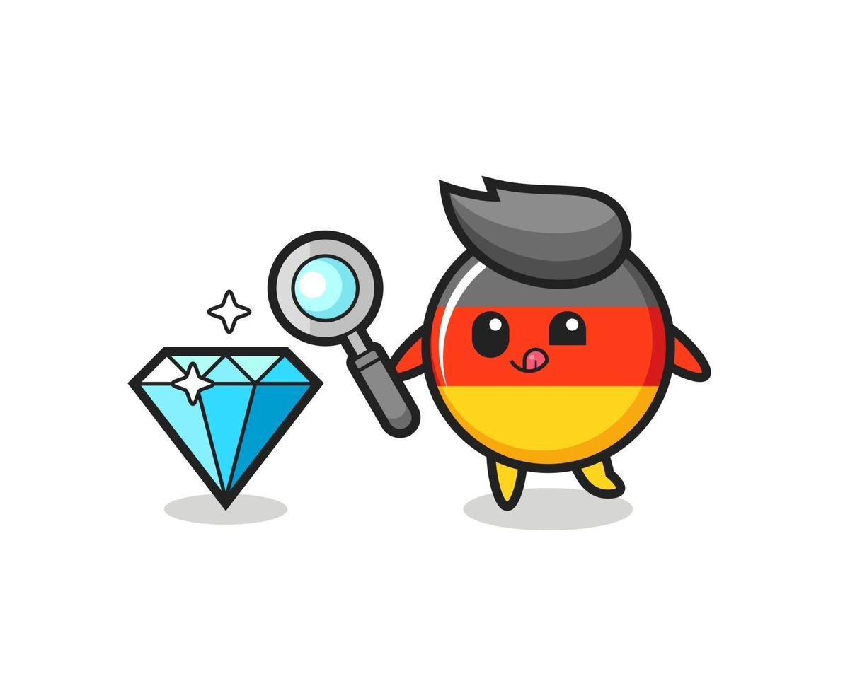 germany flag badge mascot is checking the authenticity of a diamond vector