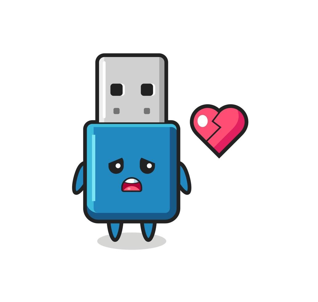 flash drive usb cartoon illustration is broken heart vector