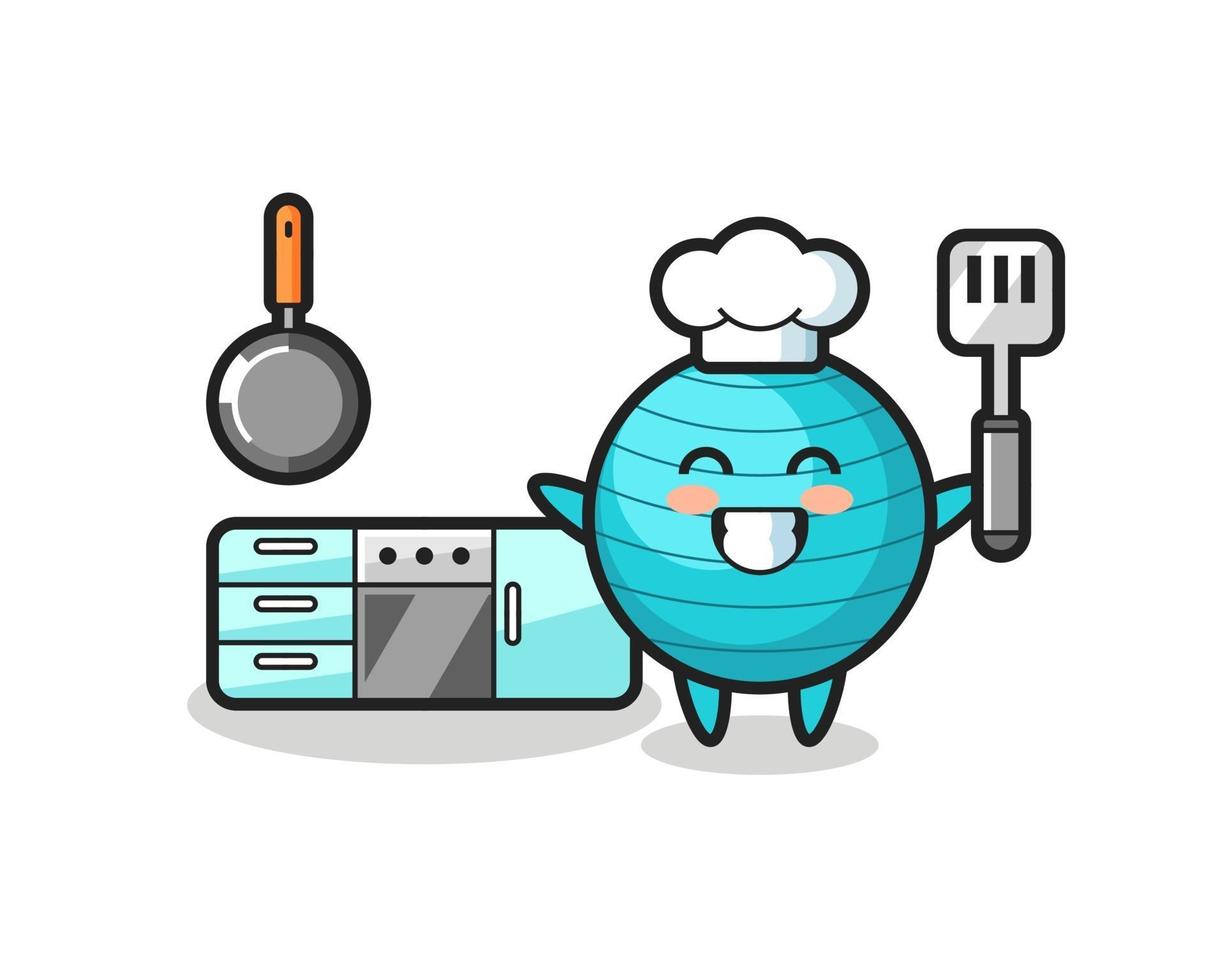 exercise ball character illustration as a chef is cooking vector