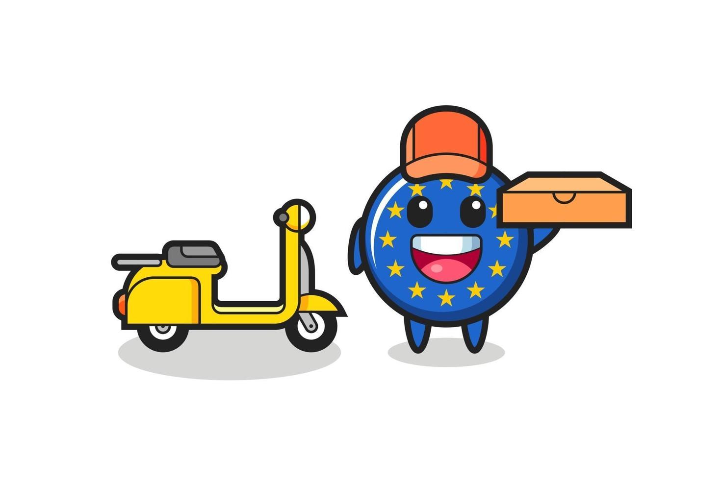 Ilustración de personaje de la insignia de la bandera de Europa como repartidor de pizzas vector