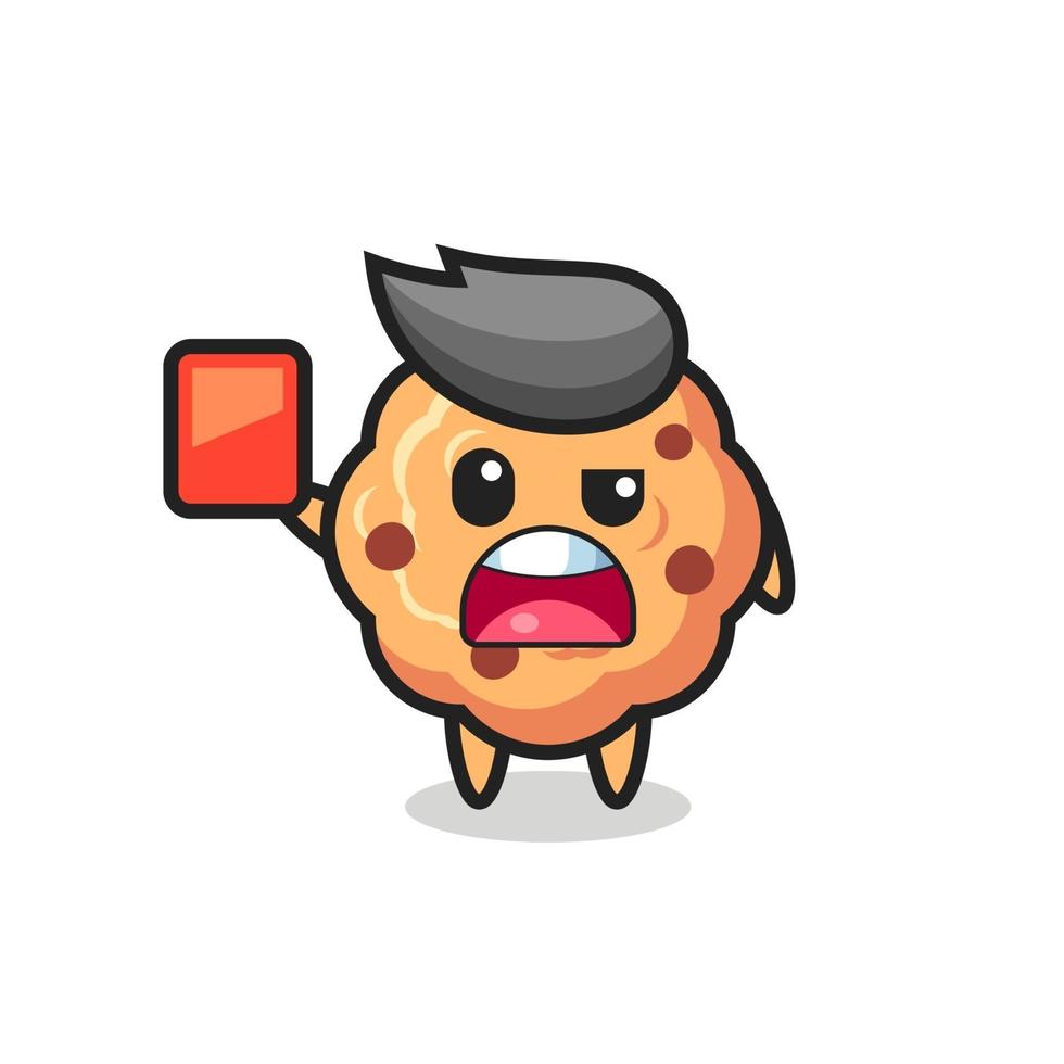 chocolate chip cookie cute mascot as referee giving a red card vector
