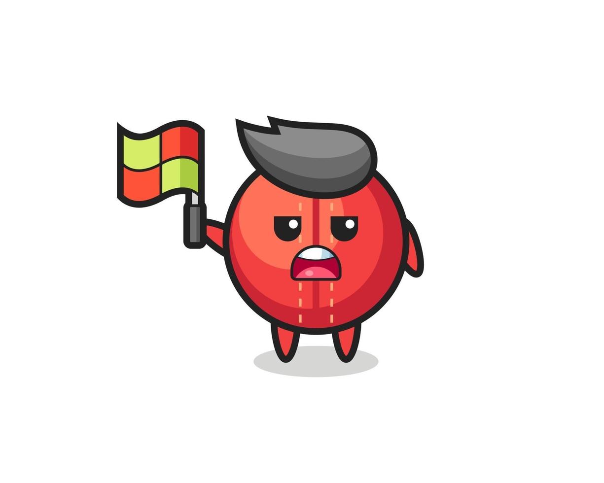 cricket ball character as line judge putting the flag up vector