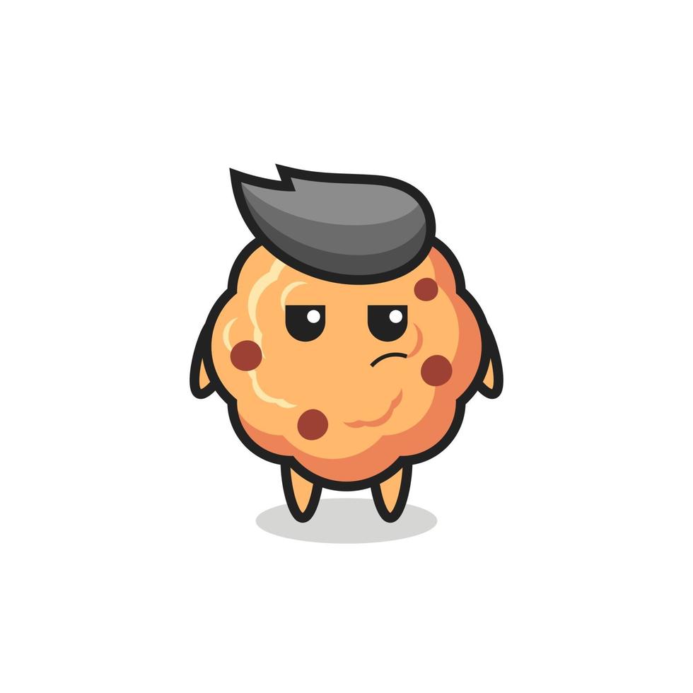 cute chocolate chip cookie character with suspicious expression vector