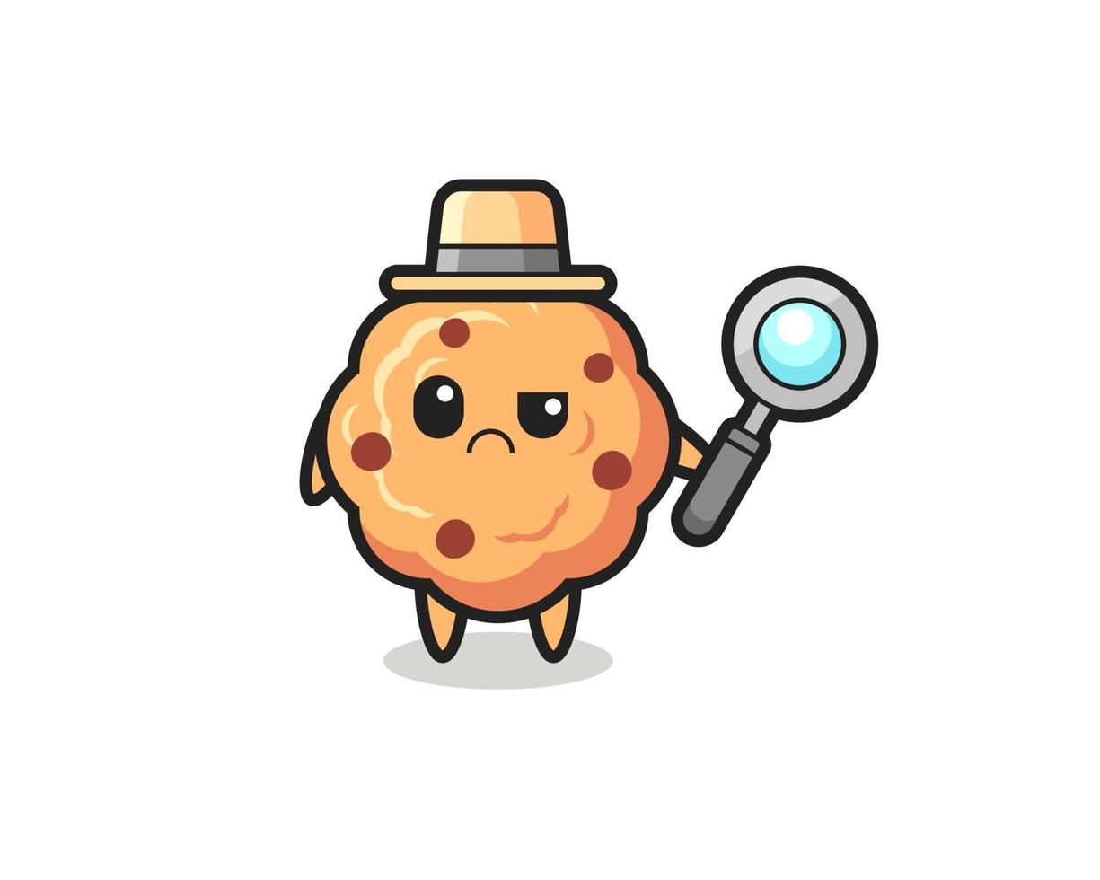 la mascota de la linda galleta con chispas de chocolate como detective vector