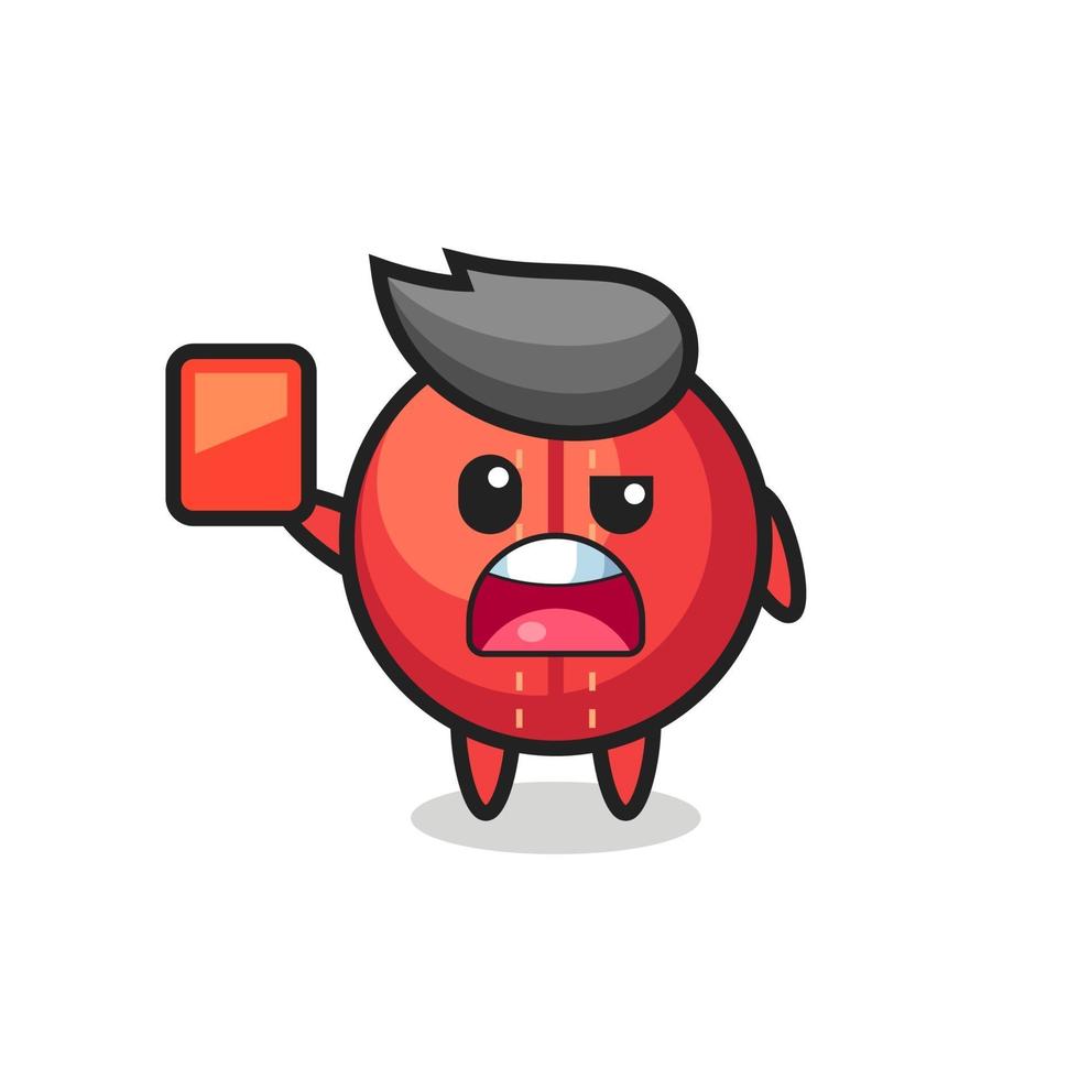 cricket ball cute mascot as referee giving a red card vector