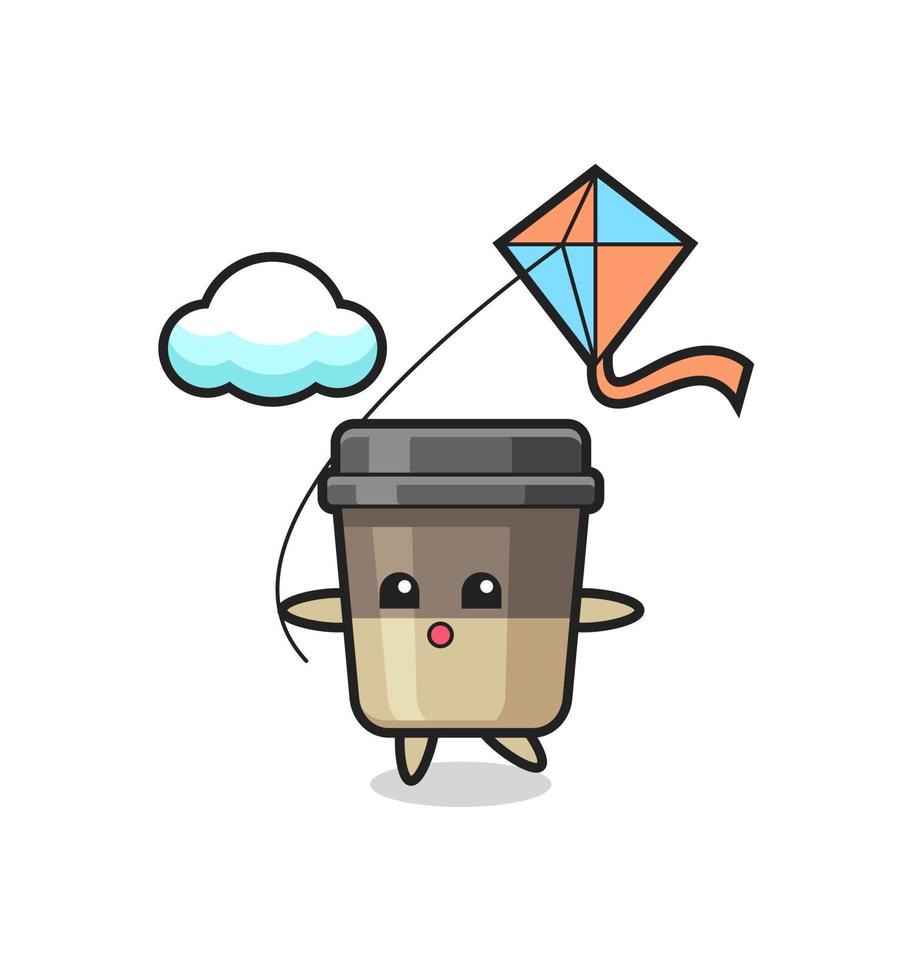 coffee cup mascot illustration is playing kite vector