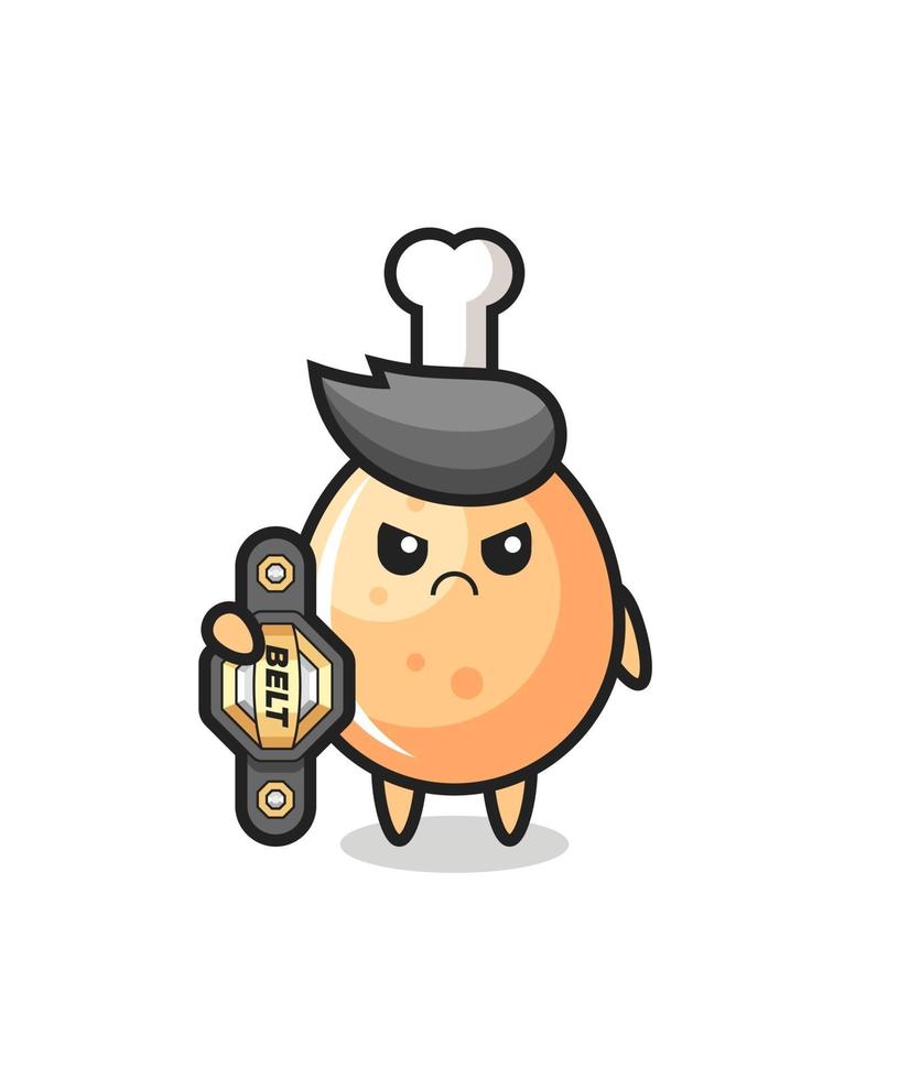 personaje de mascota de pollo frito como un luchador de mma con el cinturón de campeón vector