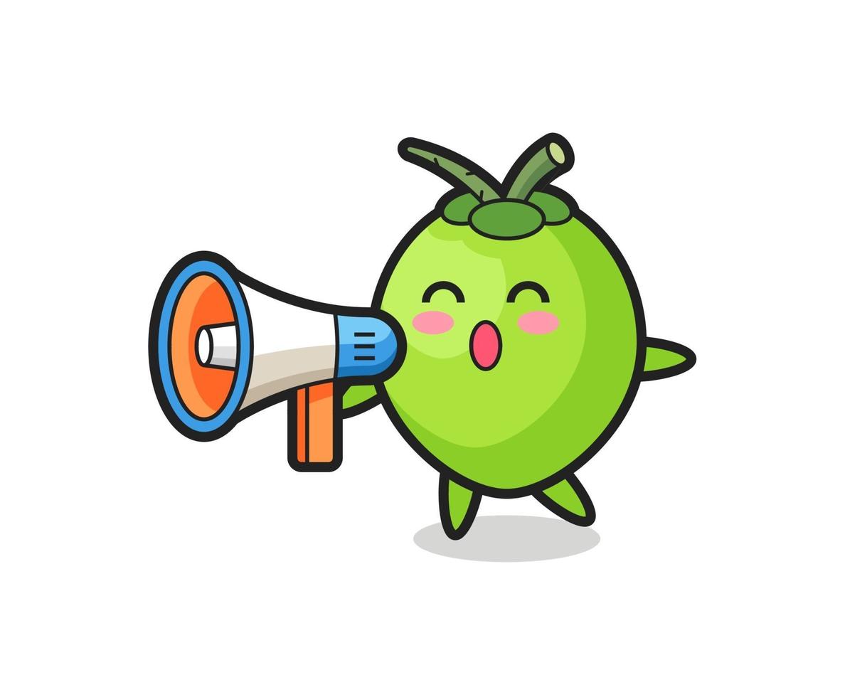 coconut character illustration holding a megaphone vector