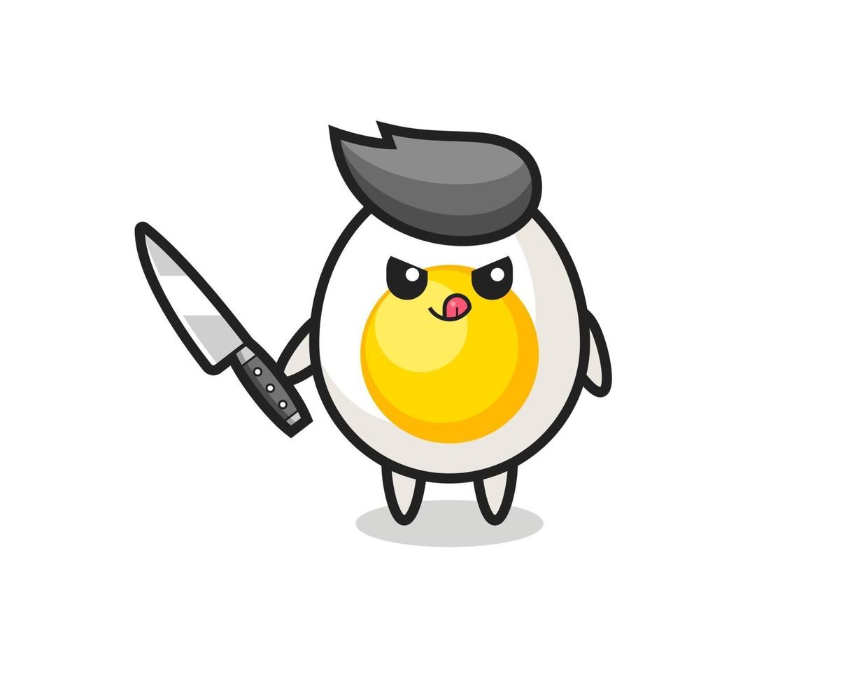 cute boiled egg mascot as a psychopath holding a knife vector