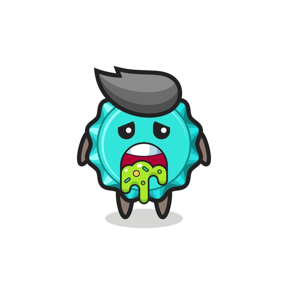 the cute bottle cap character with puke vector