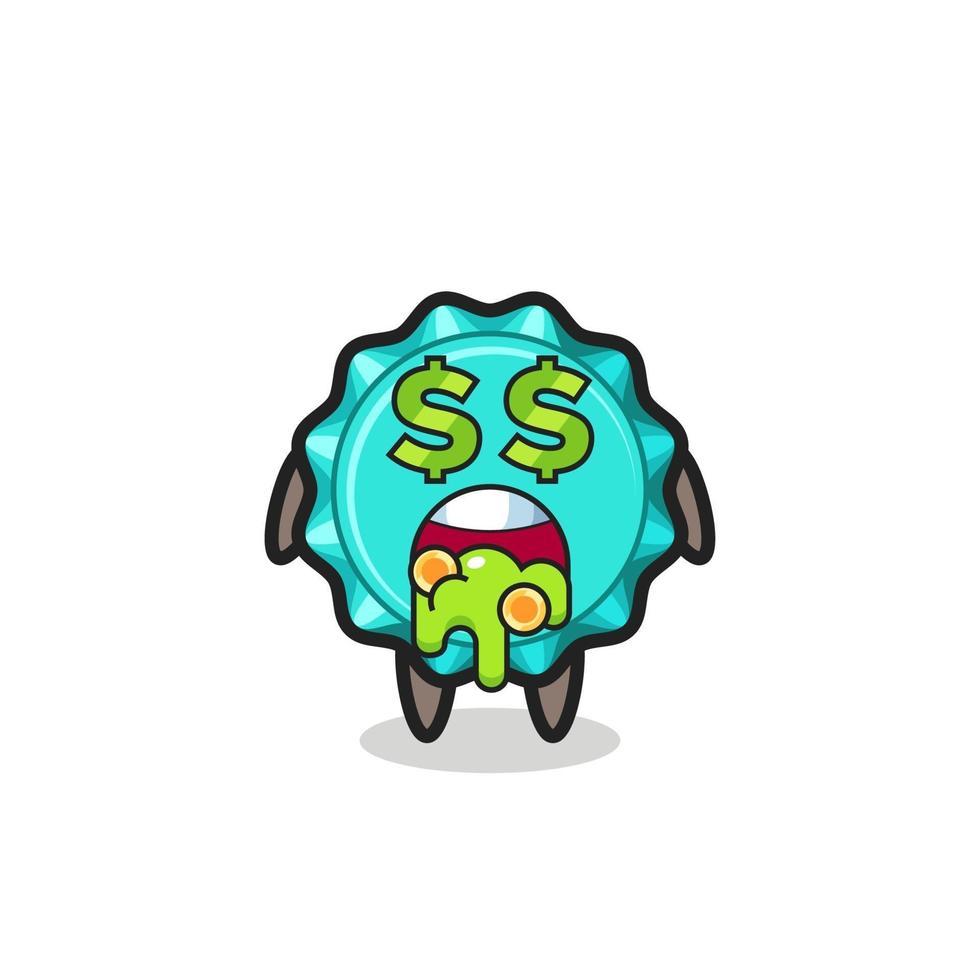 bottle cap character with an expression of crazy about money vector