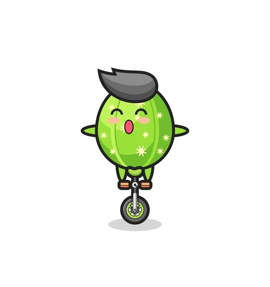 el lindo personaje de cactus está montando una bicicleta de circo vector