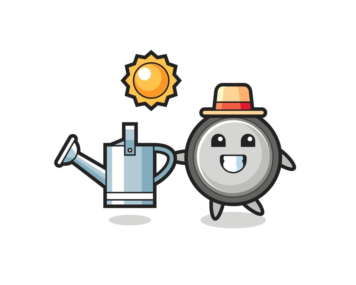 Cartoon character of button cell holding watering can vector