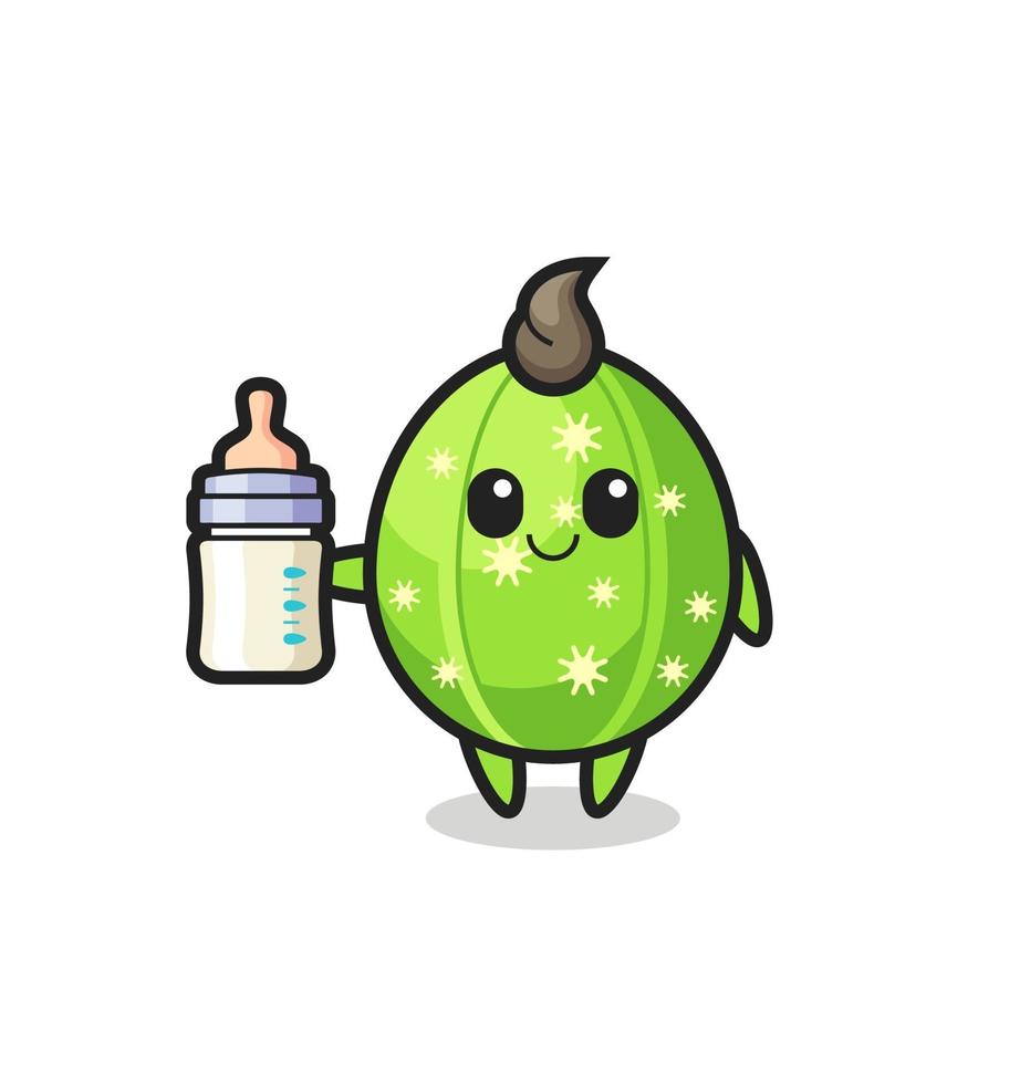 personaje de dibujos animados de cactus bebé con botella de leche vector