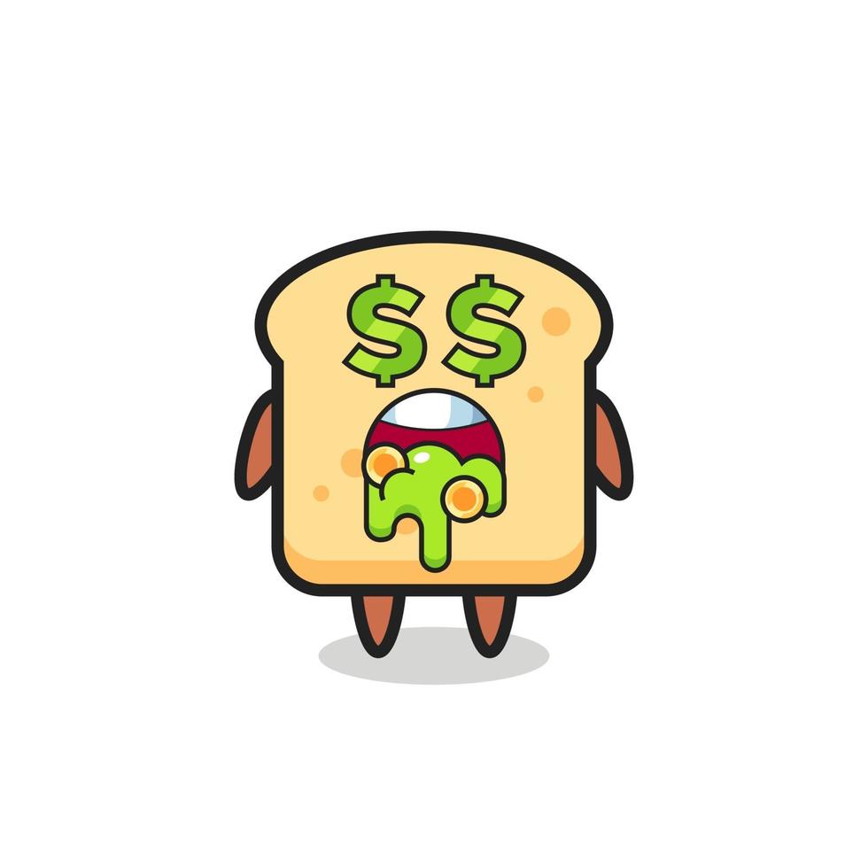 personaje de pan con una expresión de locura por el dinero. vector