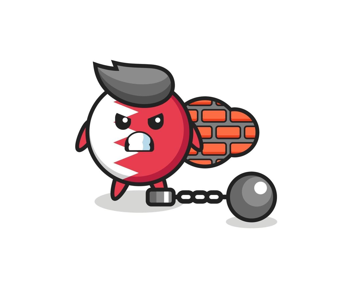 Character mascot of bahrain flag badge as a prisoner vector