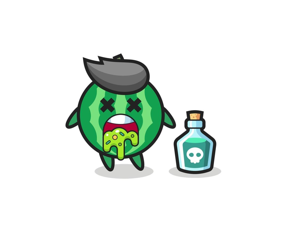 illustration of an watermelon character vomiting due to poisoning vector