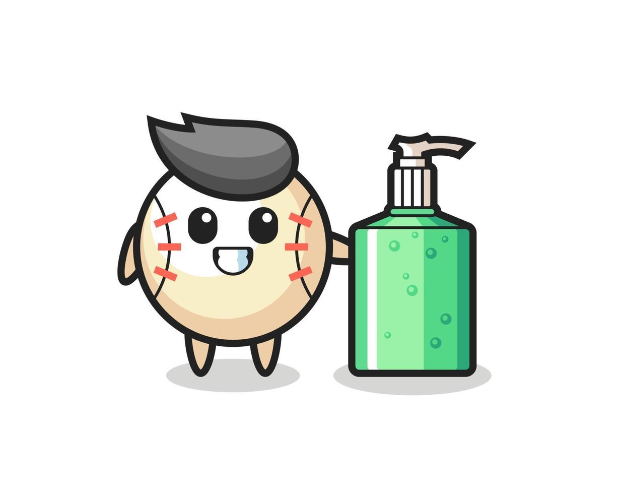 cute baseball cartoon with hand sanitizer vector