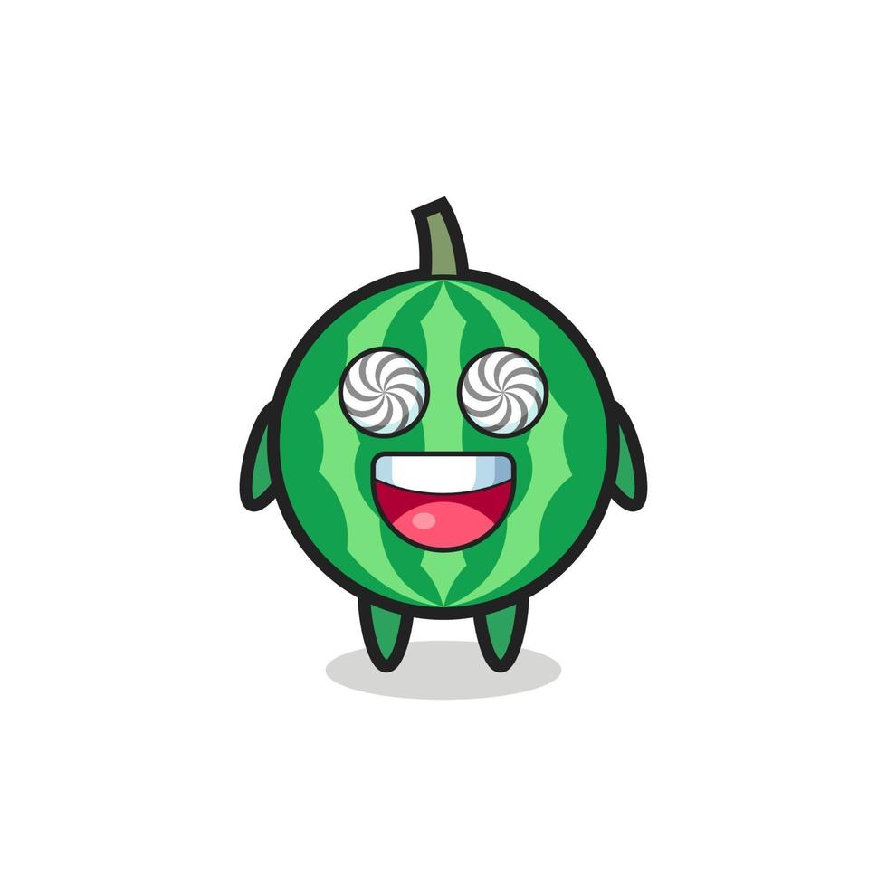 cute watermelon character with hypnotized eyes vector