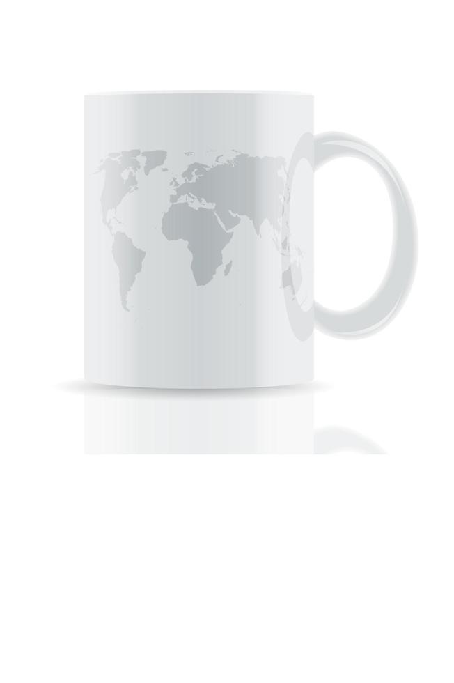 Taza de vector blanco con mapa aislado sobre fondo blanco.