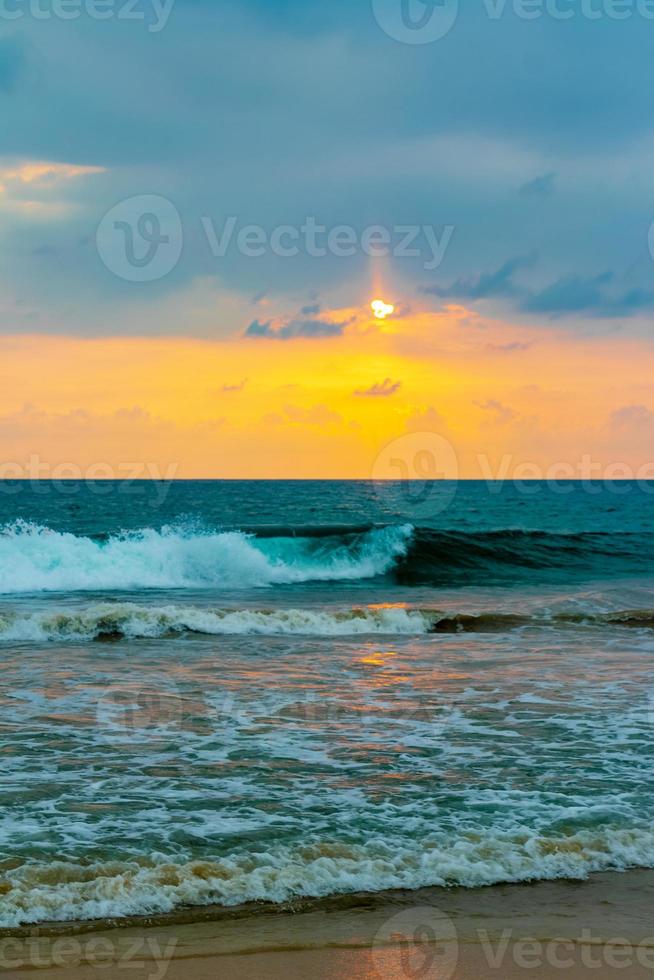 Beautiful colorful sunset landscape panorama Bentota Beach Sri Lanka. photo