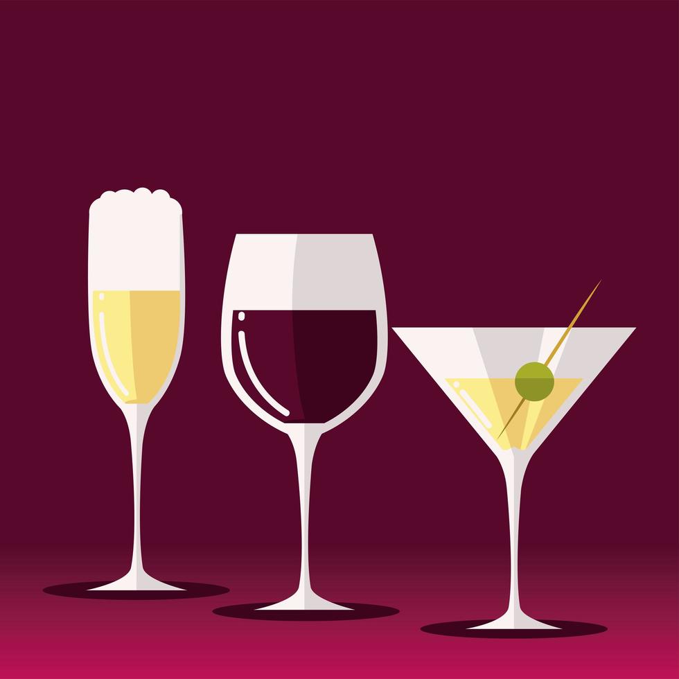 drinks wine champagne and martini alcohol vector