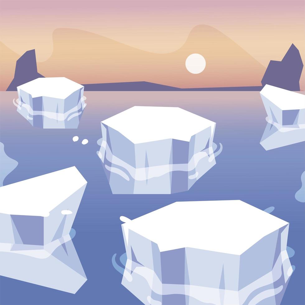 icebergs derretido diseño del paisaje del polo norte del mar vector