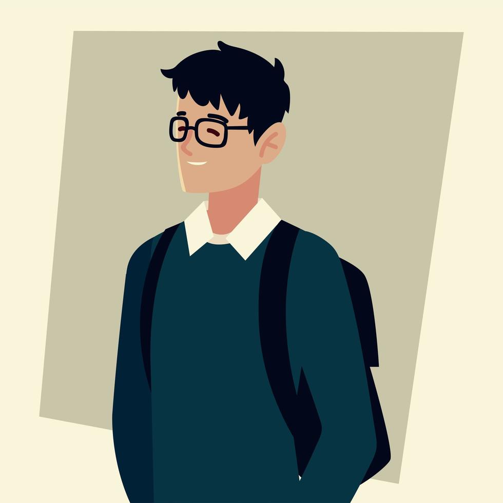 student man with glasses and bag character, people student university vector