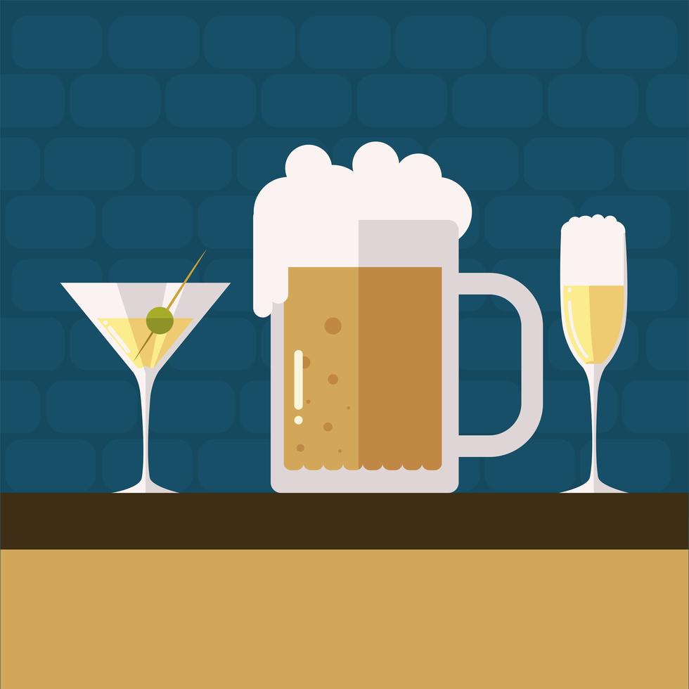 jarra de cerveza, champán, y, martini, bebida, salud vector