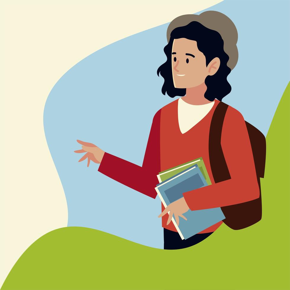 student man with books and bag character, people student university vector