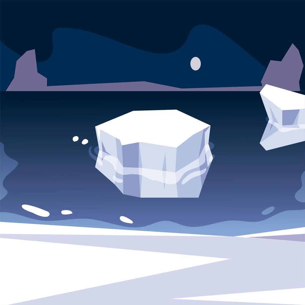 iceberg north pole melting sea night scene vector