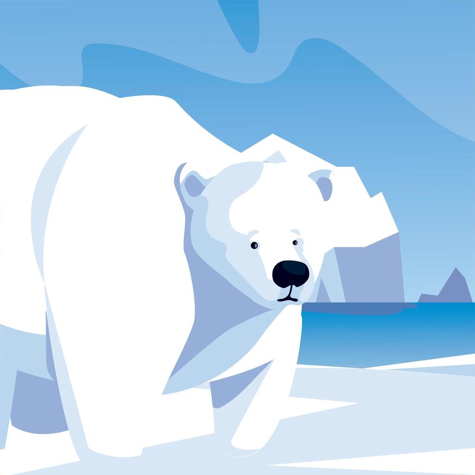 lindo oso polar caminando iceberg polo norte vector