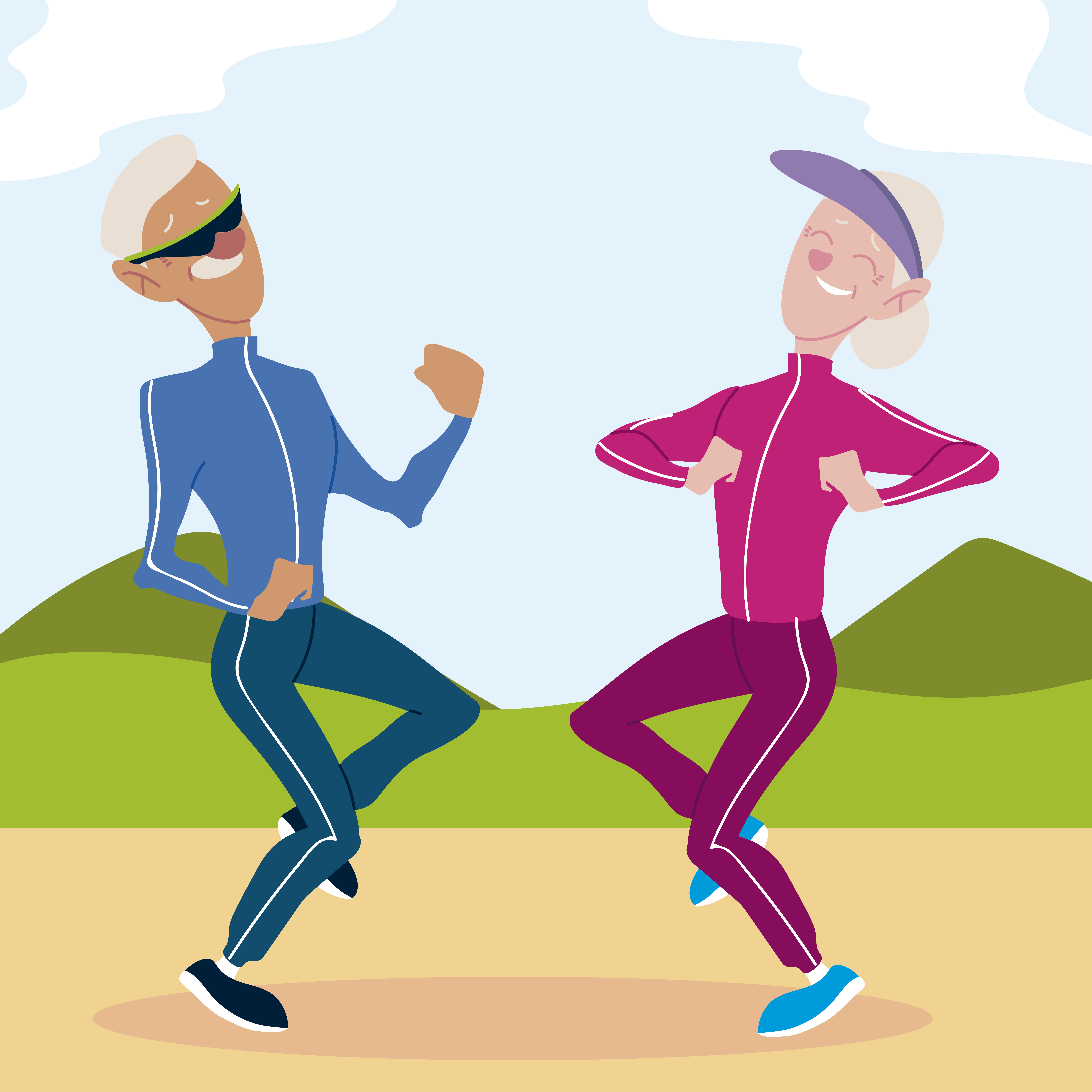 seniors active, funny old couple practicing exercises in the park 3369865  Vector Art at Vecteezy