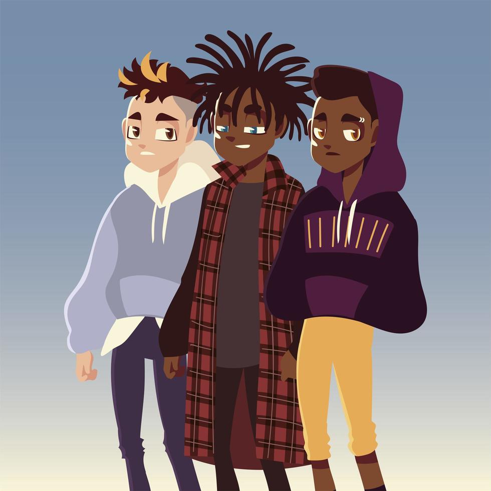 diverse boys character youth culture fashionable clothes vector