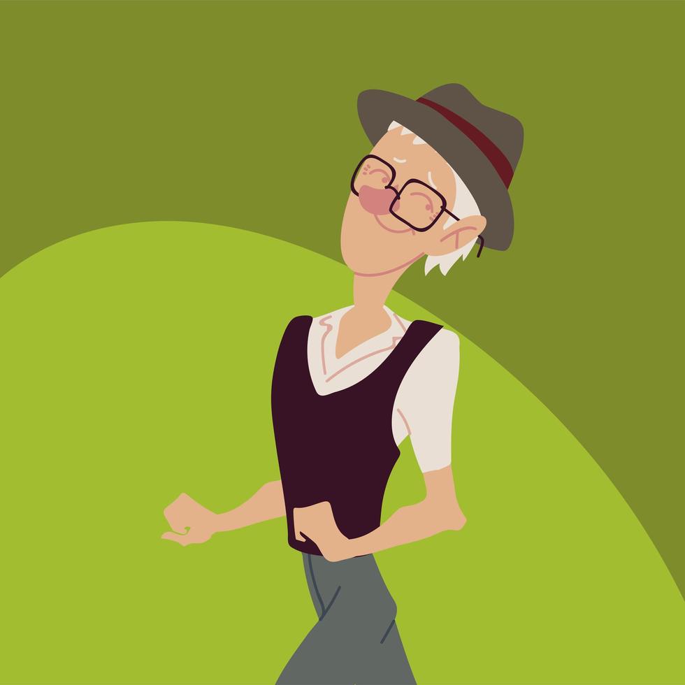 seniors active, happy old man character walking vector