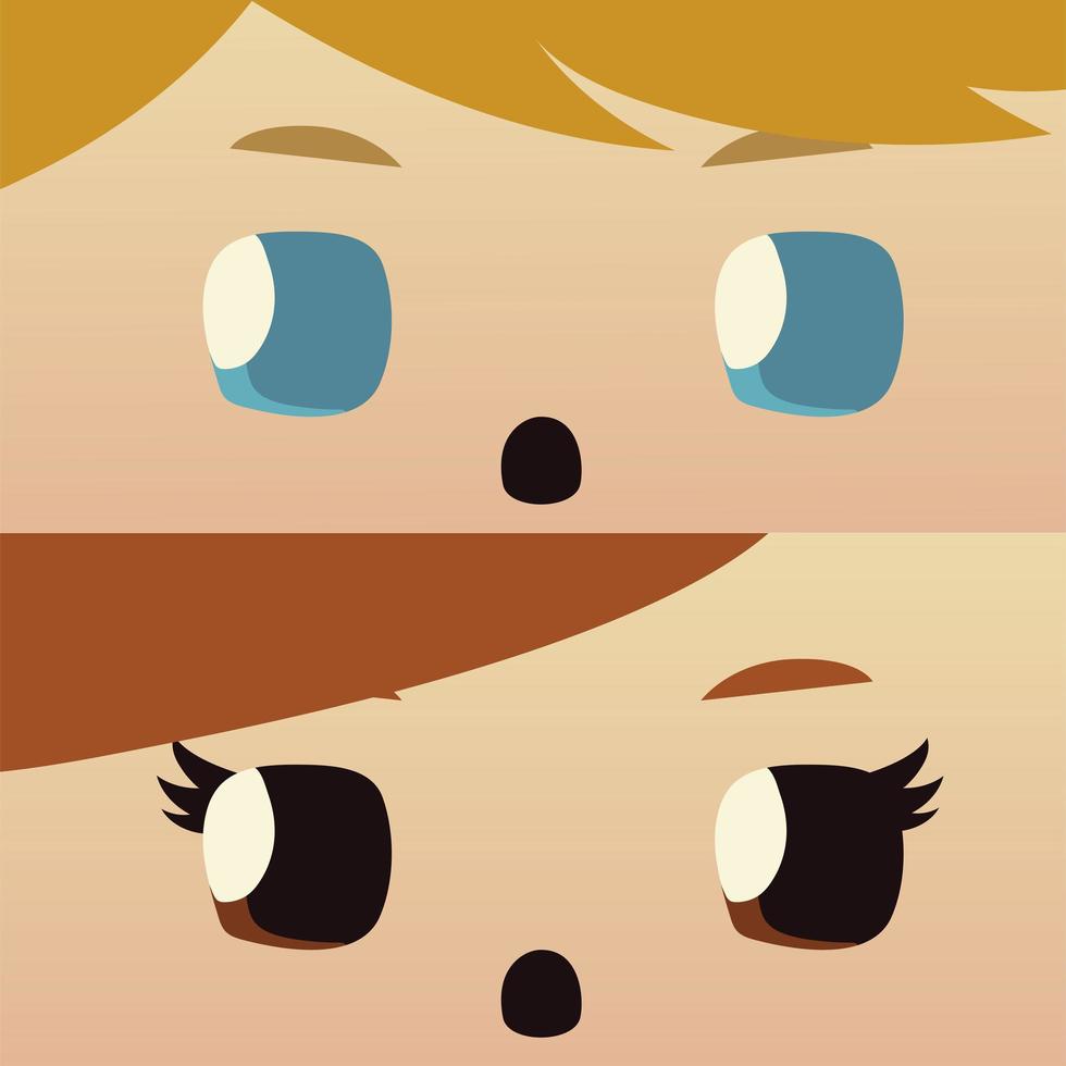 cartoon boy and girl face characters, kids design vector