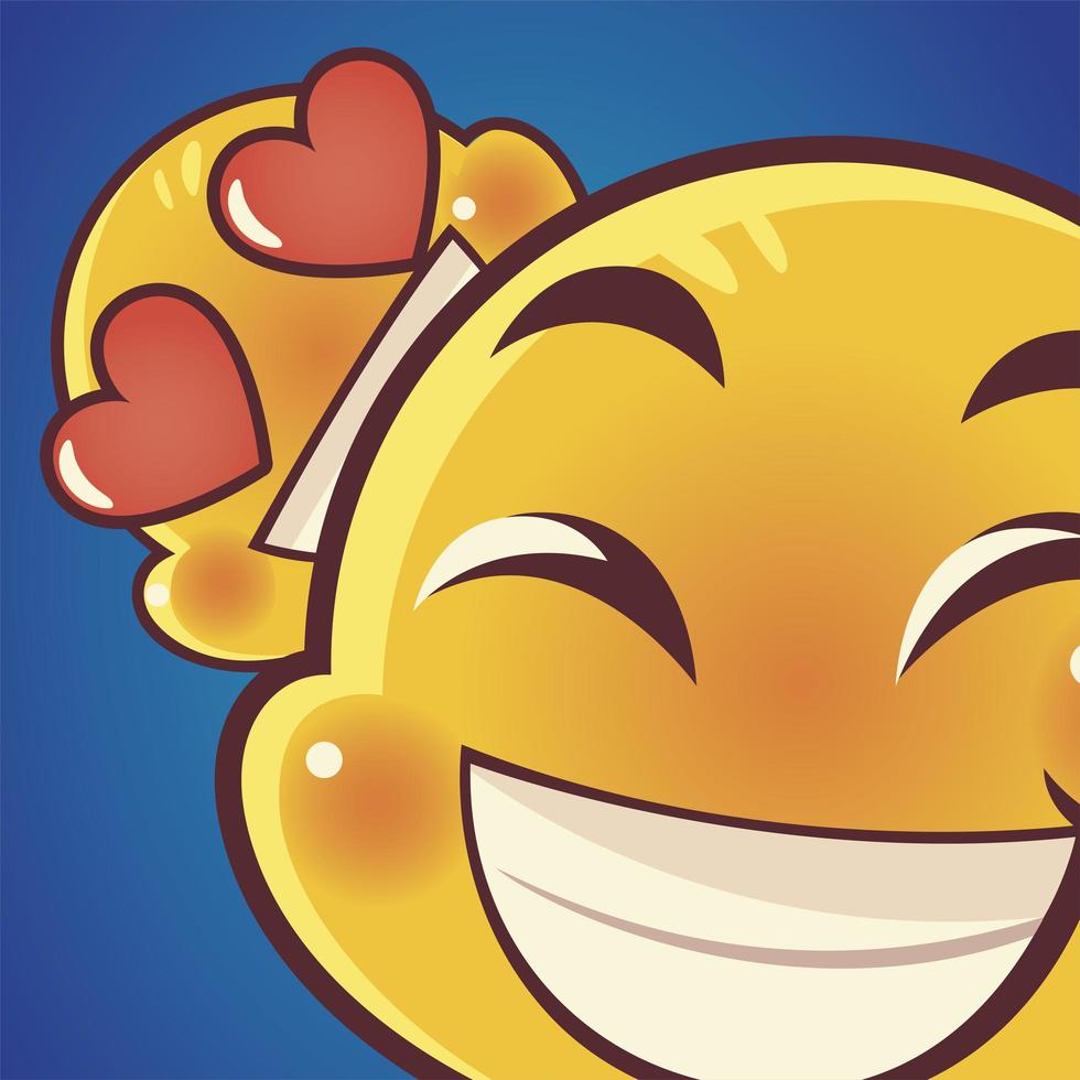 emoji divertido, emoticon feliz y caras de amor expresión redes sociales vector