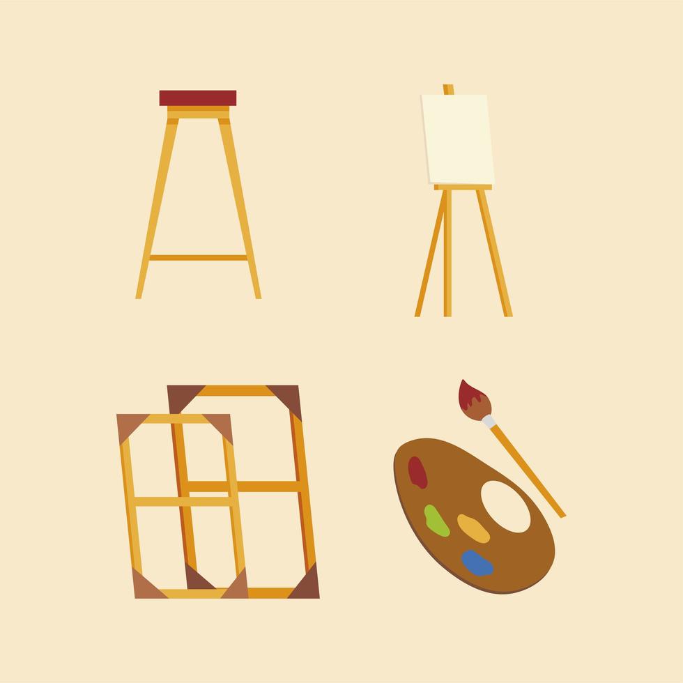 paint class tools canvas easel seat and wood frames vector