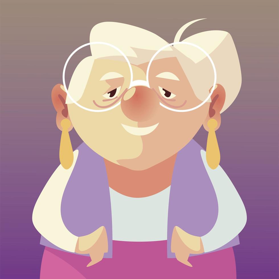 elderly woman, grandmother with glasses female senior cartoon vector