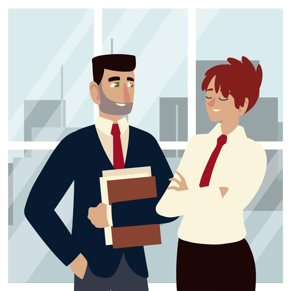 business people, woman and man talking characters professional vector