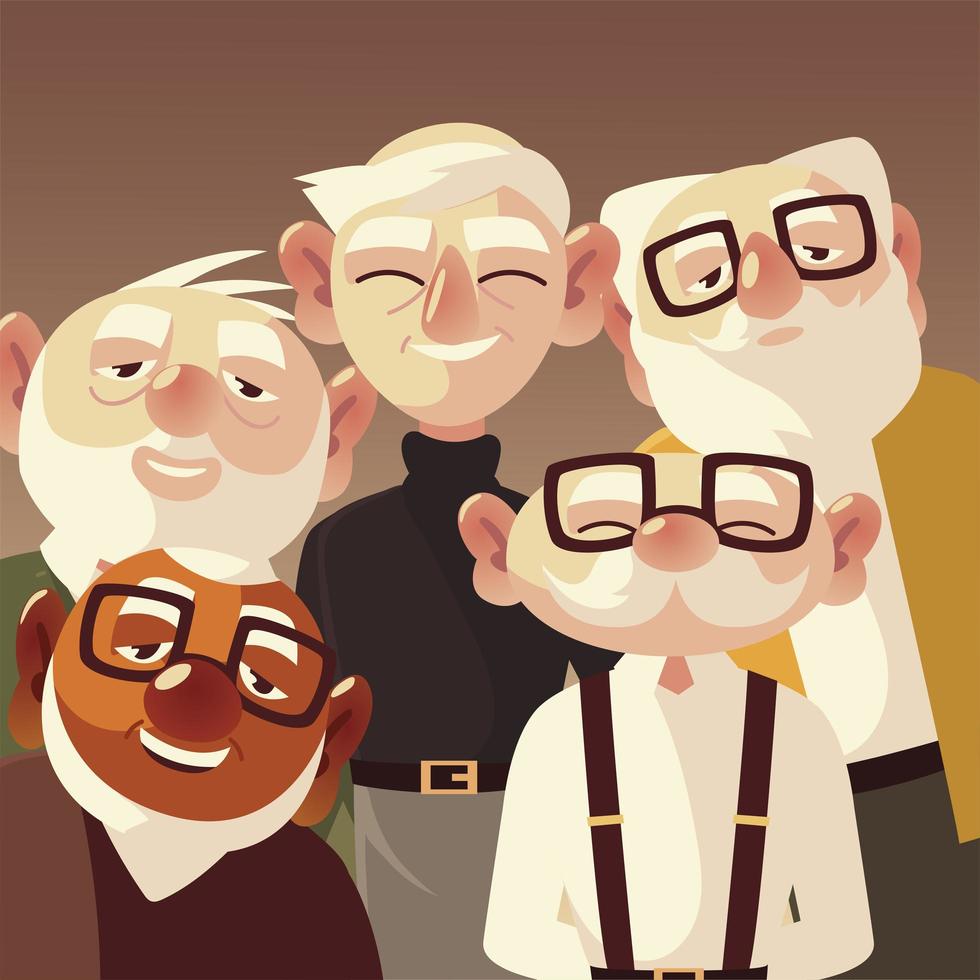 senior people men characters cartoon with glasses vector