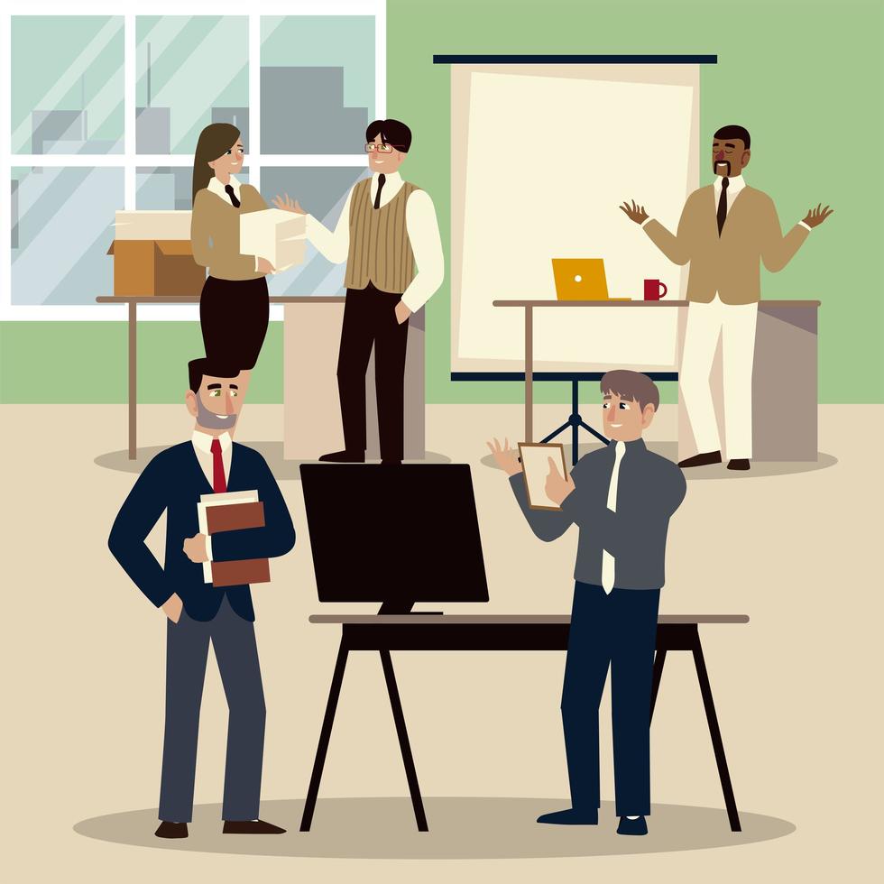 business people at work with teamwork, office employees vector