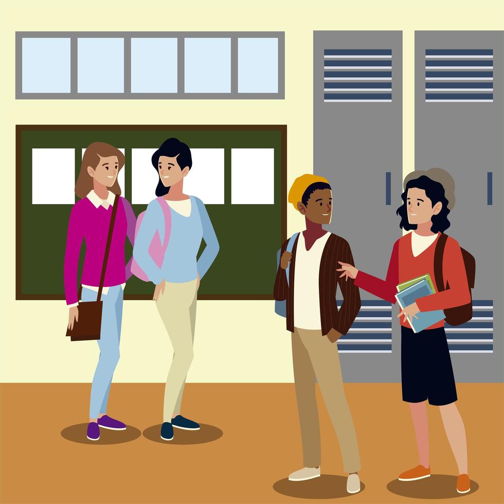 people students talking together hall campus cartoon vector