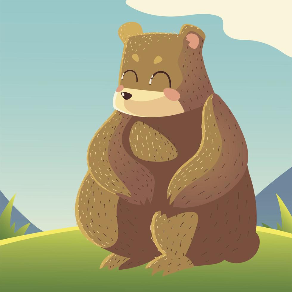 cute bear cartoon animal sitting in the meadow vector