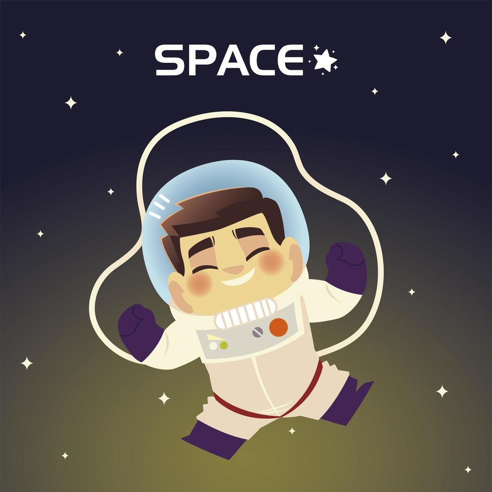 space astronaut in suit helmet stars galaxy cosmos cartoon vector