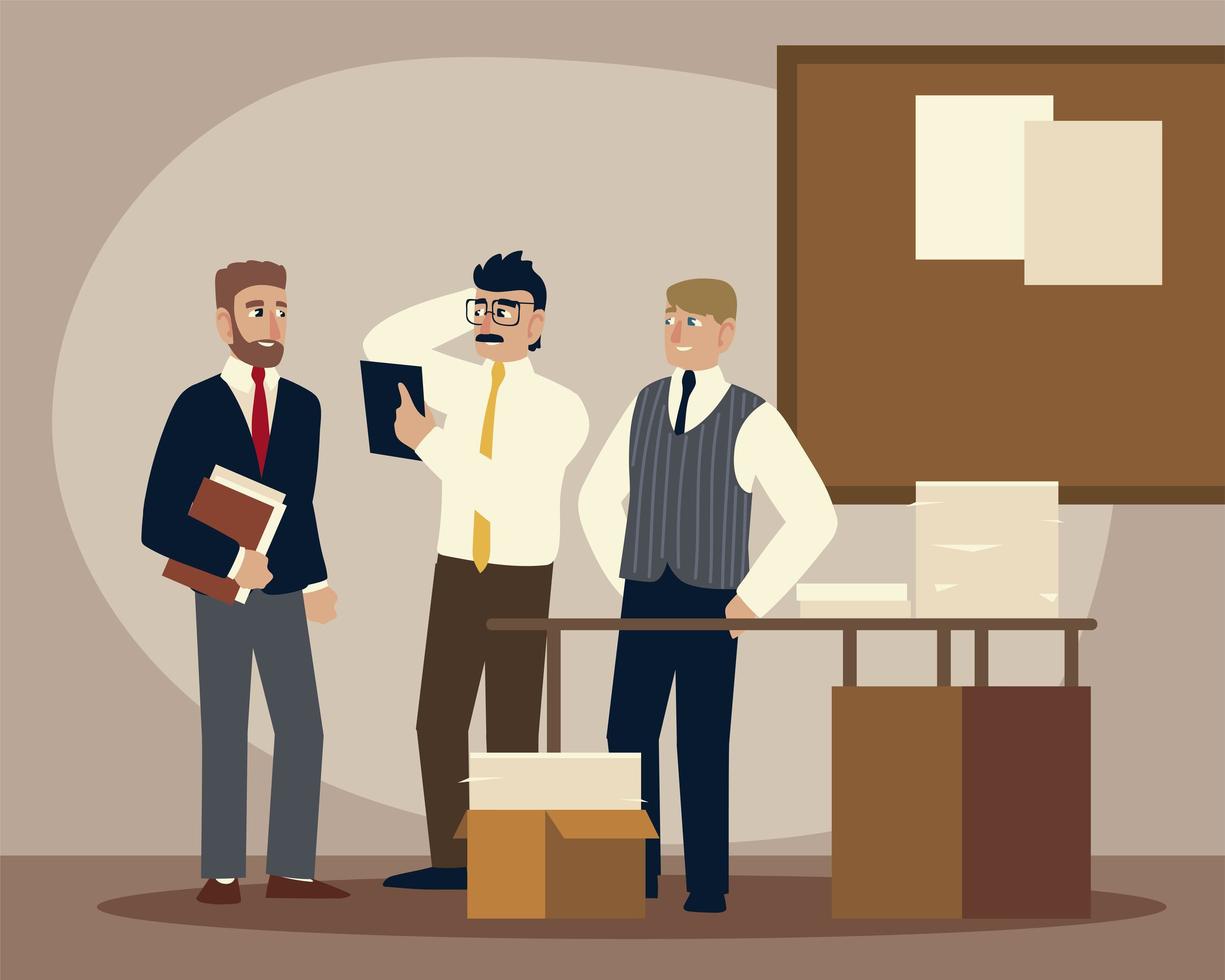 business people, businessmen working paperwork desk office vector