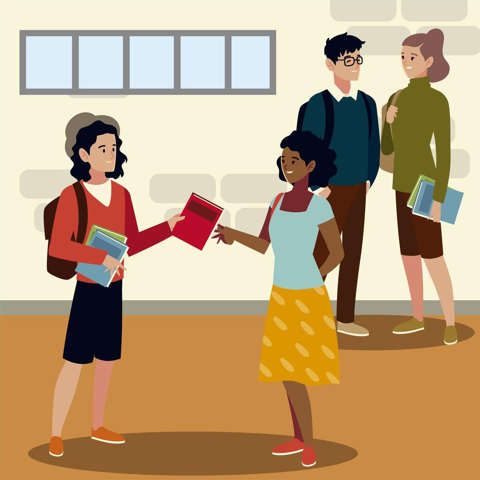 students male and female holding books education and academic image vector