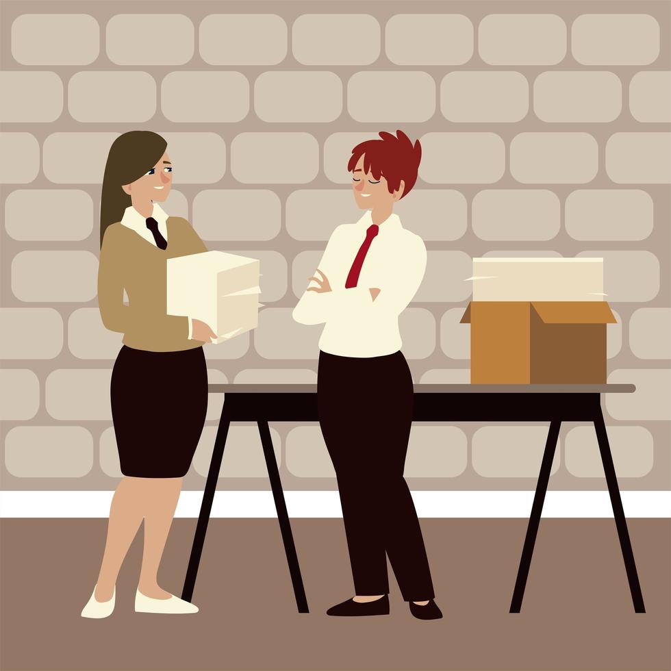 business people, two women working in the office with paperwork vector